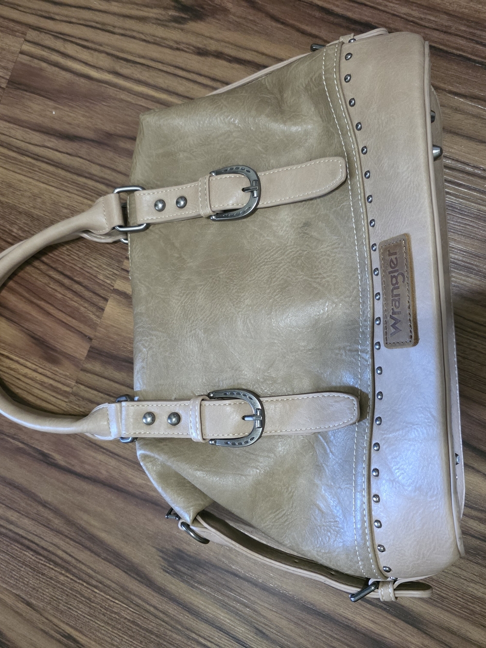 Wrangler Two-Tone Beige Shoulder Bag with Buckle Accents